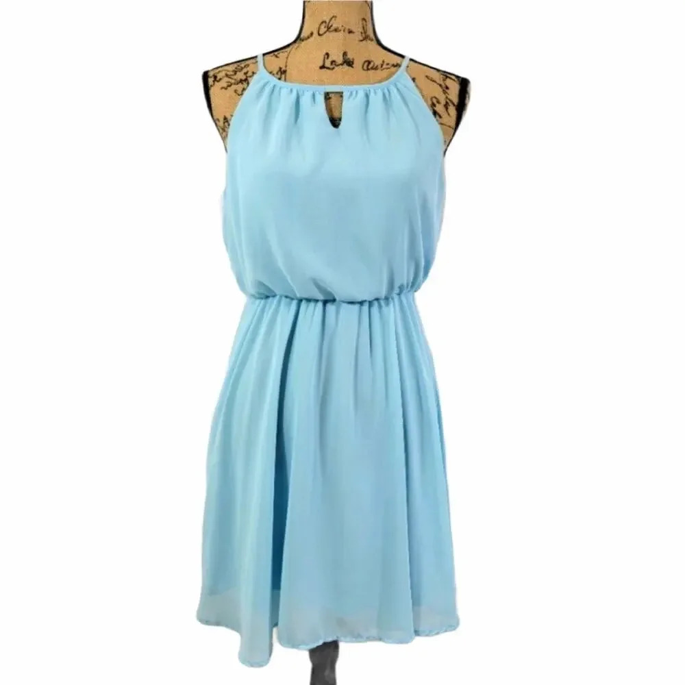 BLUE RAIN Women's Skater Chiffon Mini Dress Light Sky Blue Size Small